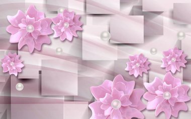 3D Duvar Kağıdı Lüks Çiçekli Çene Pembe Kare