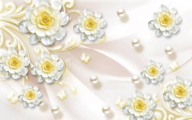 3D duvar kağıdı lüks çene çiçekli sarı süslemeli arka plan