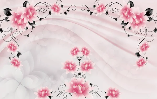 3D壁纸豪华花卉艳丽金黄玫瑰粉红 — 图库照片