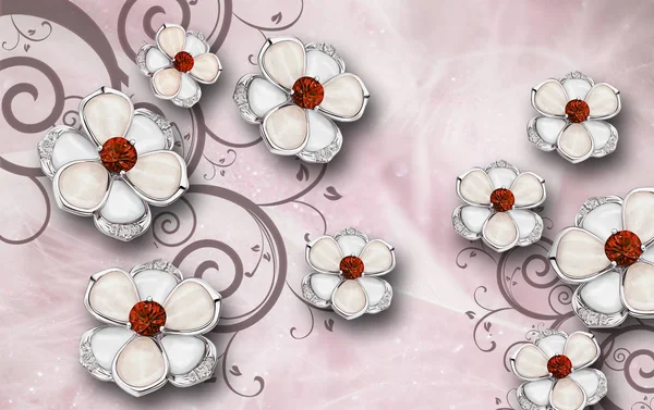 Wallpaper Luxe Bloemen Jawelry Rood Ornament — Stockfoto