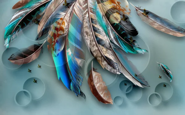 手绘水彩羽毛现代3D简约背景墙 — 图库照片
