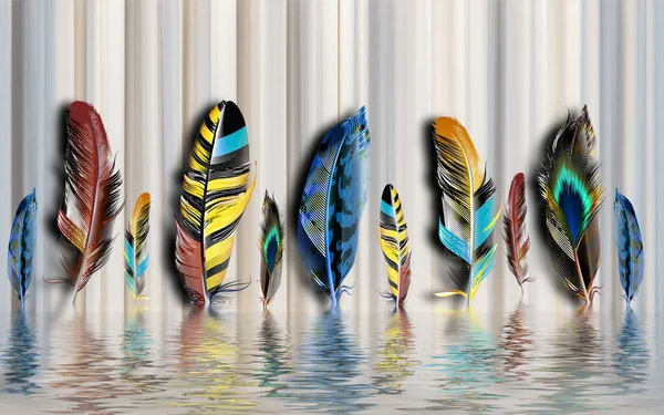 手绘水彩羽毛现代3D简约背景墙 — 图库照片