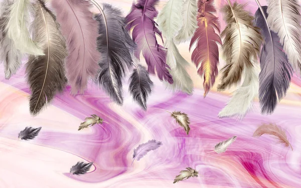 Hand Drawn Water Colour Feather Modern Minimalist Background Wall — Stock Photo, Image