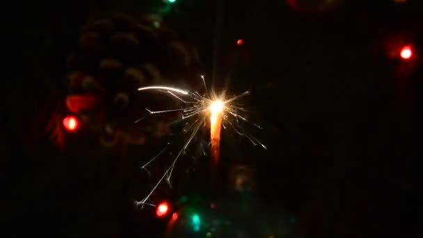 Burning Christmas sparklers — Stock Video