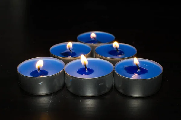 Velas azuis dos namorados — Fotografia de Stock