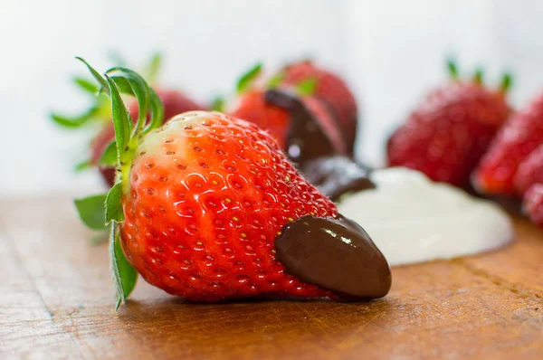 Strawberry with chocolate as dessert. — Stock Photo, Image