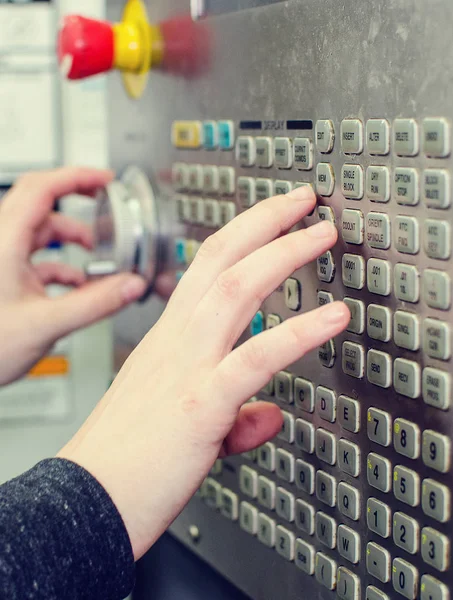 Button on the cnc machine — Stock Photo, Image