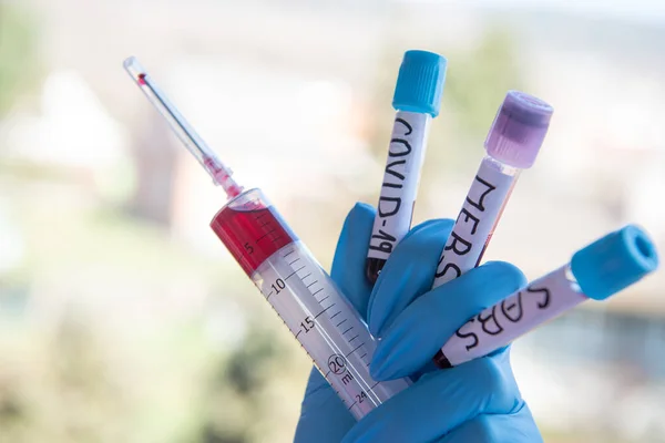 Injection Syringe Blood Test Covid Sars Mers — Stock Photo, Image
