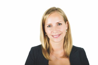 Portre resmi kıyafeti içinde 35 yaşındaki kadın kapatmak