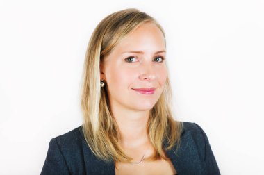 Portre resmi kıyafeti içinde 35 yaşındaki kadın kapatmak