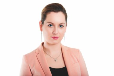 İş portre resmi kıyafeti içinde 35 yaşındaki kadın