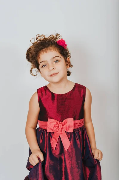 Studio Shot Year Old Kid Girl Curly Hair Wearing Party — Stock Photo, Image