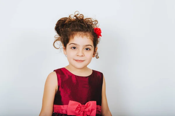 Studio Shot Year Old Kid Girl Curly Hair Wearing Party — Stock Photo, Image