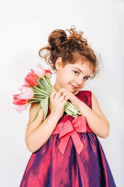 Estúdio Tiro Menina Criança Anos Com Cabelo Encaracolado Vestindo Vestido — Fotografia de Stock