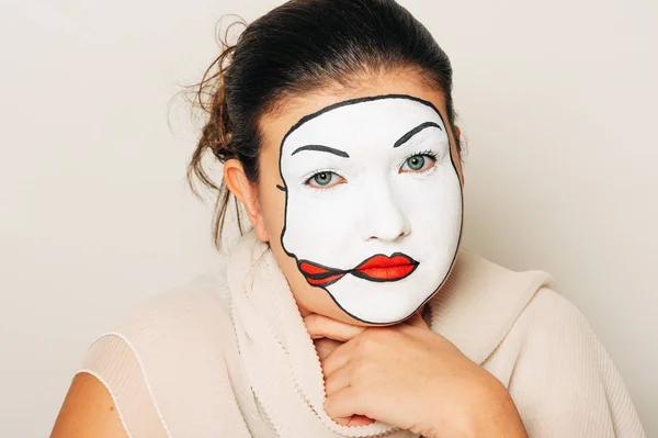 Woman Actress Double Face Makeup Studio Portrait — Stock Photo, Image