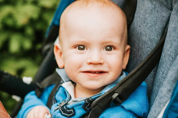 Close Portrait Adorable Baby Boy Sitting Stroller — Stock Photo, Image