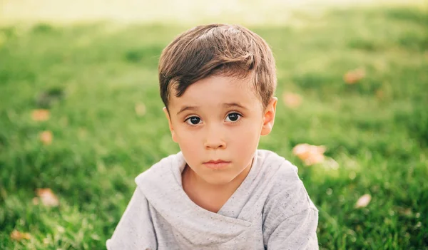 Utomhus Närbild Porträtt Bedårande Liten Pojke Sommarparken — Stockfoto
