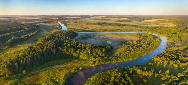 Luftaufnahme Eines Flusses Morgen — Stockfoto