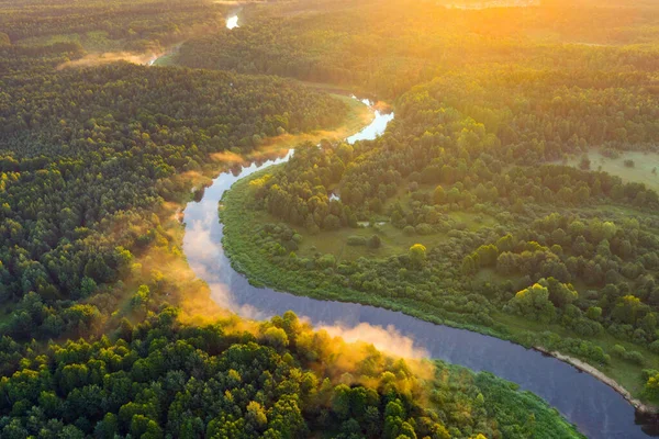 Beyaz Rusya Zakhodniaja Biarezina Nehrinde Sisli Bir Sabah Hava Fotoğrafı — Stok fotoğraf