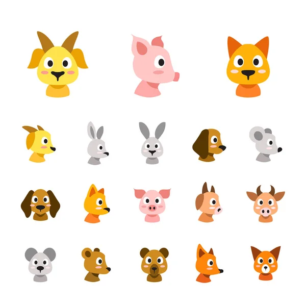 Estilo plano de color animal caras icono conjunto — Vector de stock