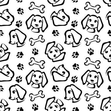 Komik köpek Dikişsiz desen fırça anahat tarzı