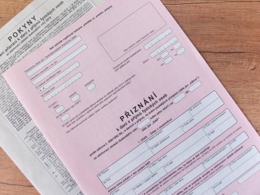 Czech republic, Prague, 25 February 2020: tax form, Czech declaration of corporation taxes. Selective focus on word 