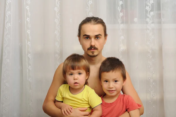 Happy father with two kids — Stock Photo, Image