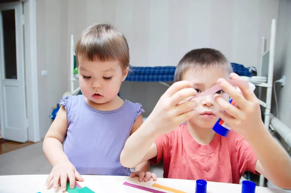 Children development - brother and sister crafting — Stock Photo, Image