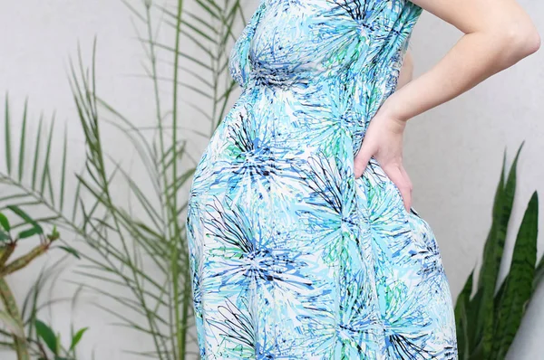pregnancy belly of woman. Happy motherhood. Expecting baby birth in third trimester, being mother. Prenatal period, pregnancy health, prepared for child birth.  maternity clothing - dress pregnant fashion