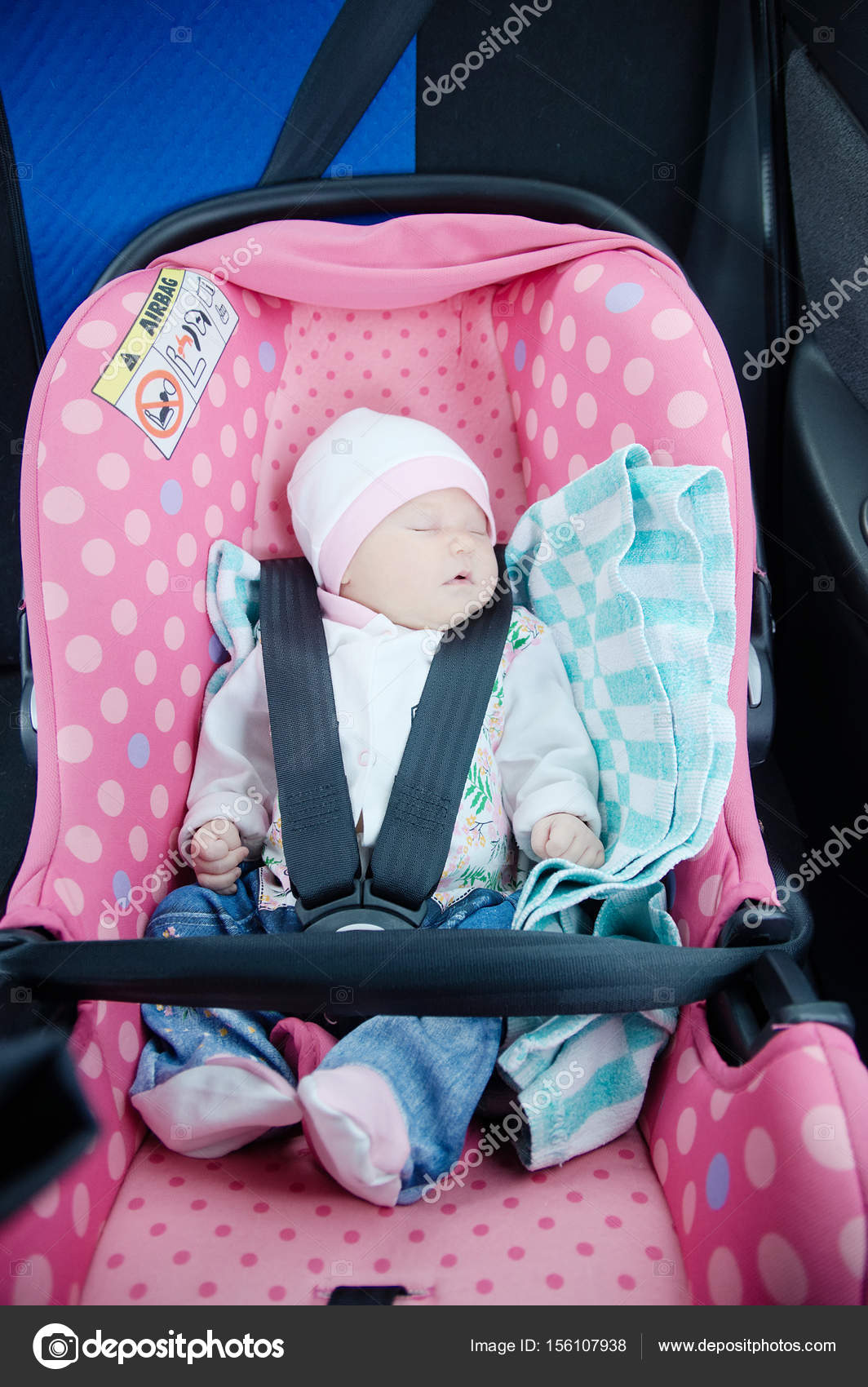 Newborn Sleeping In Car Seat Safety Concept Infant Baby