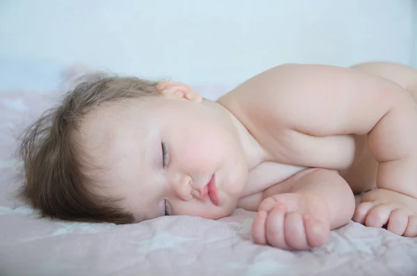 Meisje Van Baby Slapen Helemaal Zuigeling Schattig Slaap Overdag Gezonde — Stockfoto