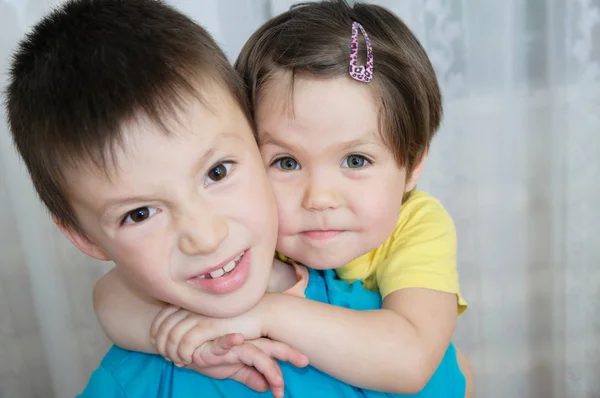 Animosity Brother Sister Siblings Children Portrait Boy Little Girl Together — Stock Photo, Image