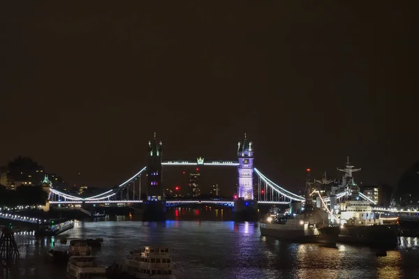 Tower Bridge Por Noche Río Támesis Londres Reino Unido — Foto de Stock