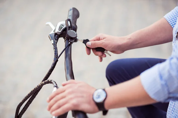 Pleasant man riding a bicycle — Stock Photo, Image