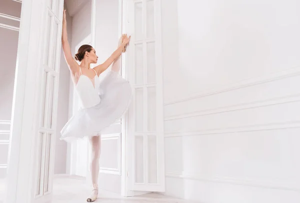 Beautiful sporty ballerina posing between doors — Stock Photo, Image