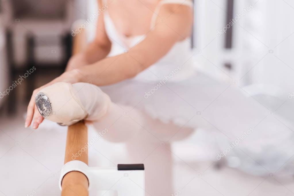 Close up of professional ballerina wearing points