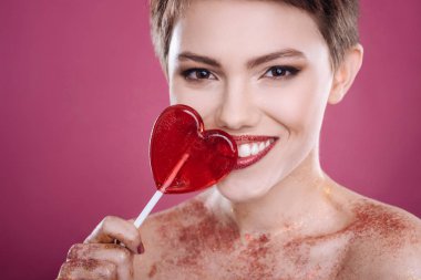 Neşeli kadın holding lolipop