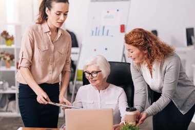 Ofiste çalışan mutlu yaşında iş kadını
