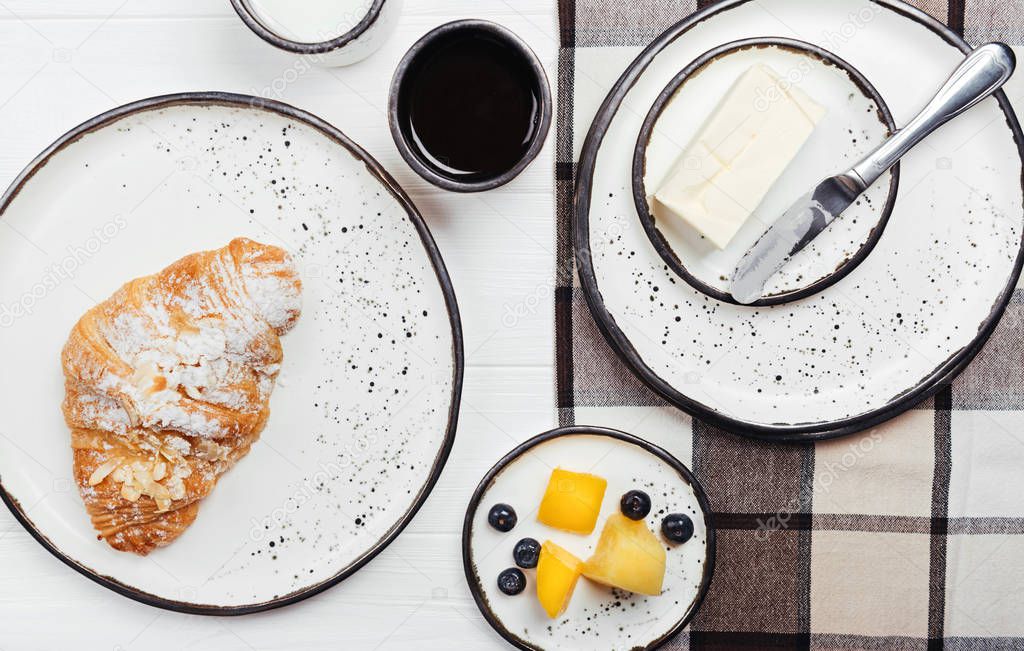 Fresh made morning meal on white table