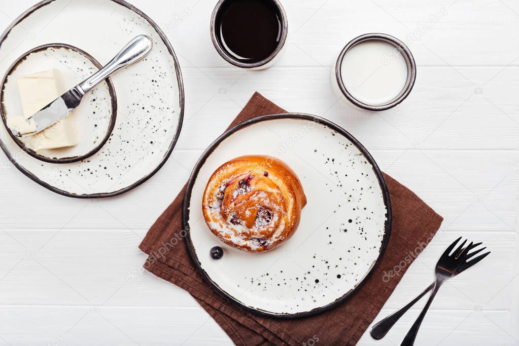 Elegant morning meal neatly arranged on the white table