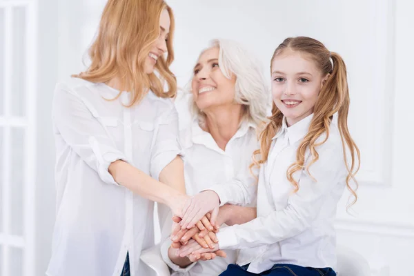 Tree generations of the family talking at home — Stock Photo, Image