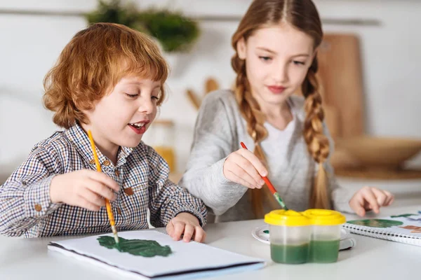 Artistic children enjoying their hobby during the weekend — Stock Photo, Image
