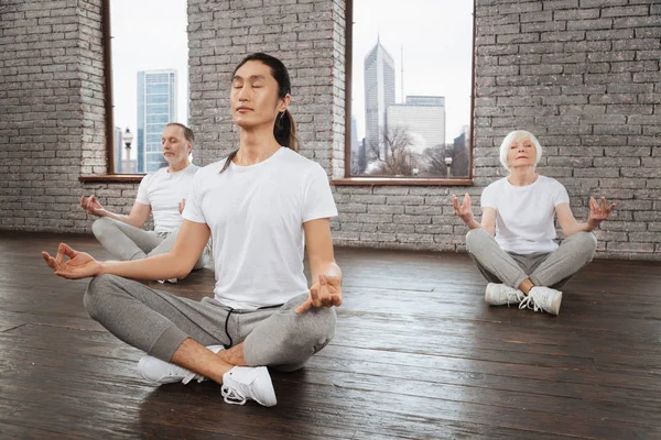 Seitenansicht der Gruppe beim Yoga-Training — Stockfoto