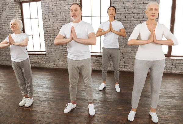 Gruppe von Yoga-Liebhabern beim Üben — Stockfoto