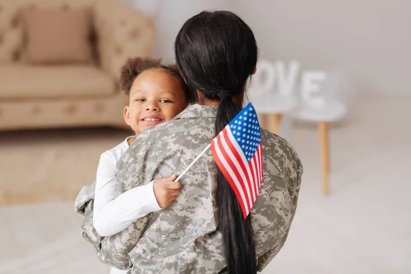 Lively bright kid excited for her moms arrival — Stock Photo, Image