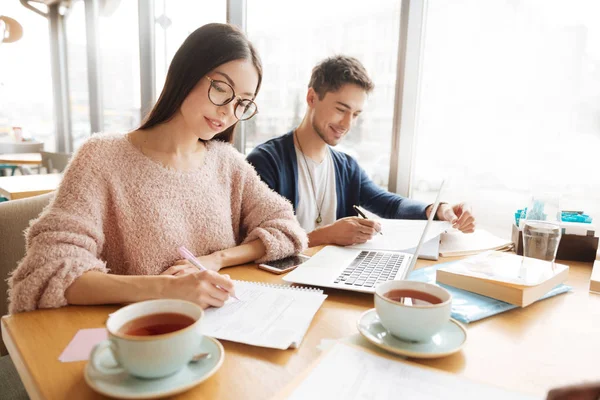 Smarta studenter som studerar tillsammans — Stockfoto