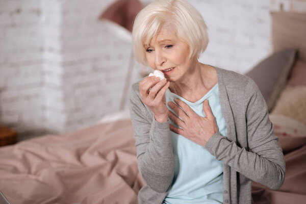 Elderly lady sick woman feeling bad