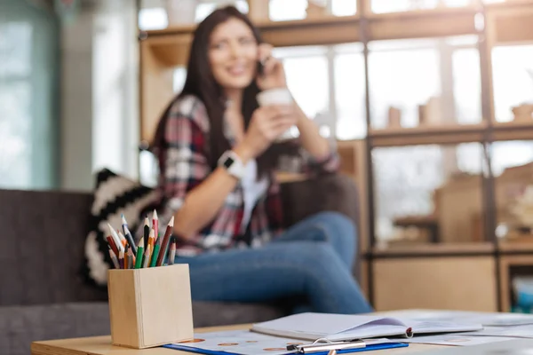 Different colored pencils standing in the box — Stock Photo, Image