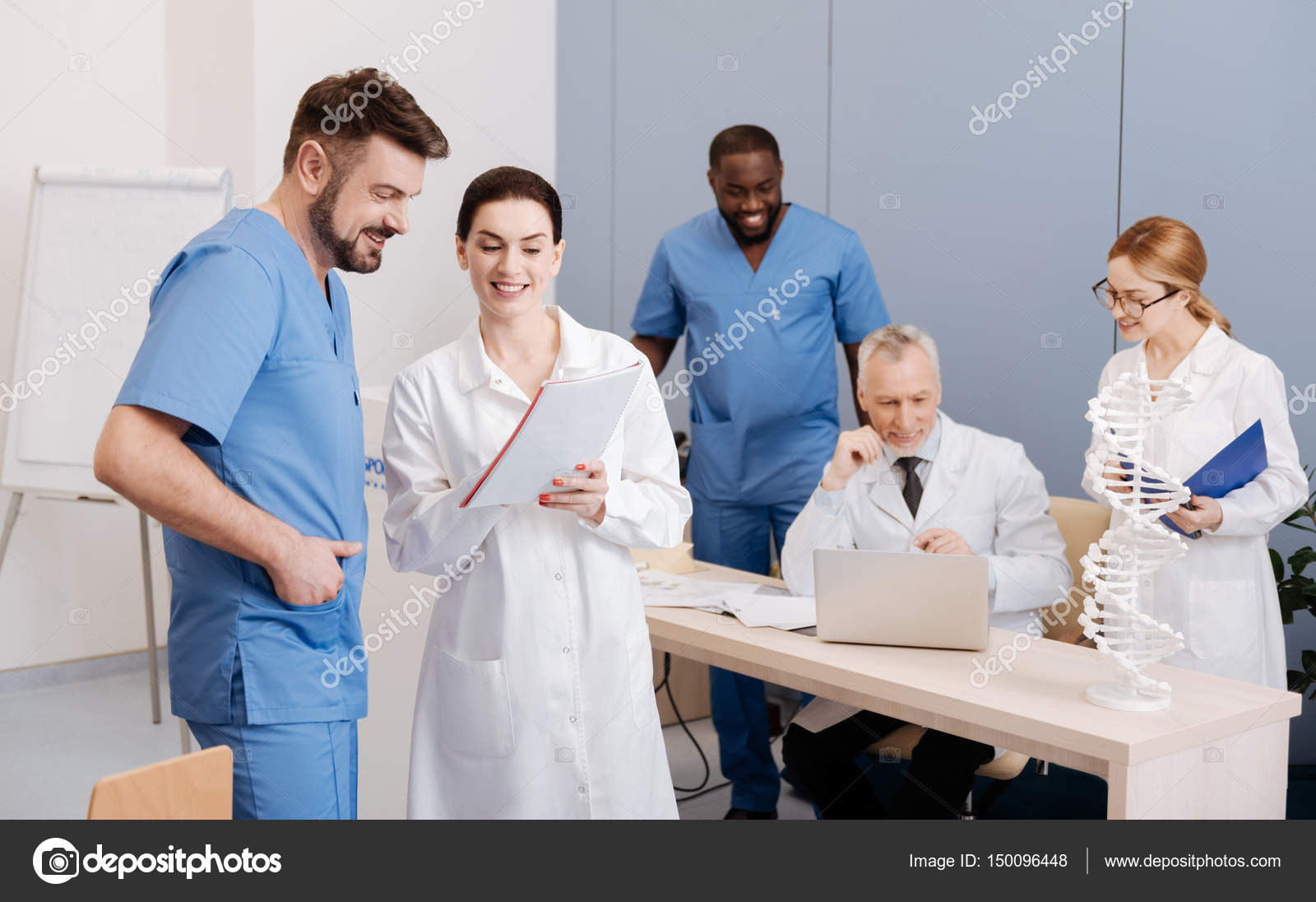 Joyful doctors enjoying science conference in the medical university