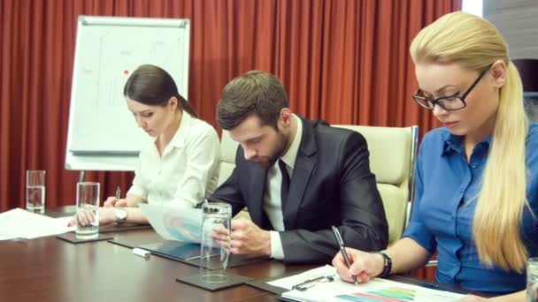 Femme d'affaires assise avec ses collègues — Video